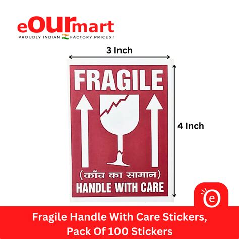 Buy Fragile Handle with Care Self Adhesive Packing Sticker (3X4 Inch ...