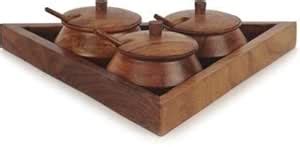 A S Handicrafts Wooden Sheesham Wood triangluar Serving Jar Set with ...