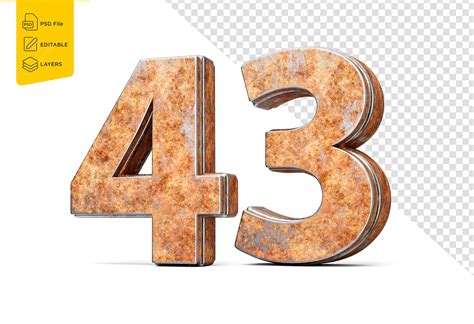 Number forty three 43 digit made of old rusty iron metal texture white ...