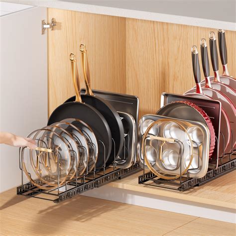 Cabinet Pan Organizer 3 Tier Kitchen Pot Pan Organizer Rack Adjustable
