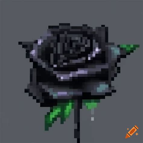 Pixel art of a square-shaped black rose on Craiyon