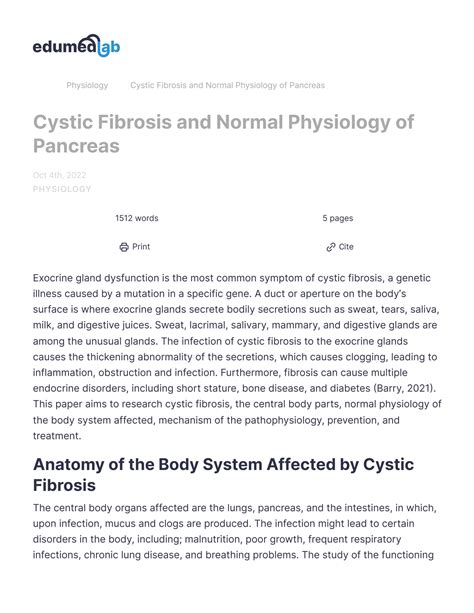 SOLUTION: Cystic fibrosis and normal physiology of pancreas research ...