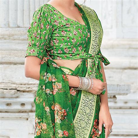 Green Festive Wear Floral Printed Organza Saree