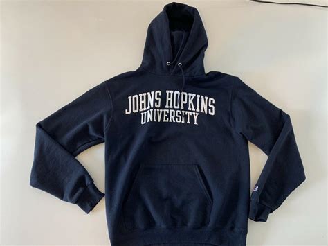 JOHNS HOPKINS UNIVERSITY CHAMPION Pullover Hoodie Sweatshirt Blue Size ...