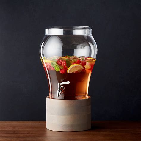 Elsey 3 Gallon Drink Dispenser with Brooks Grey Wood Stand | Crate & Barrel