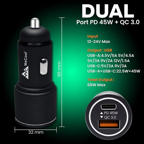 WeCool CH3 68W Car Charger Fast Charging with Dual Output, Type C Car