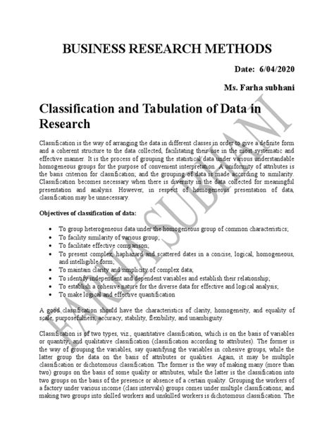 Classification and Tabulation of Data BBA 的图像结果