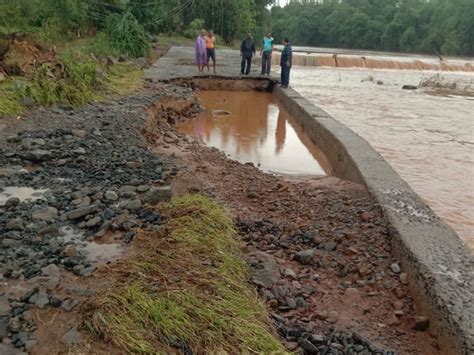 The approach to the causeway connecting the two talukas was washed away ...