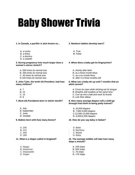 Baby Shower Trivia Multiple Choice at James Northern blog