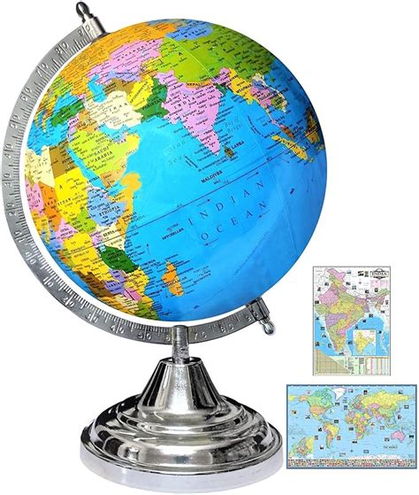 SAVY Globe 8 Inch with India & World Map Charts, Multicolor Map, Blue ...