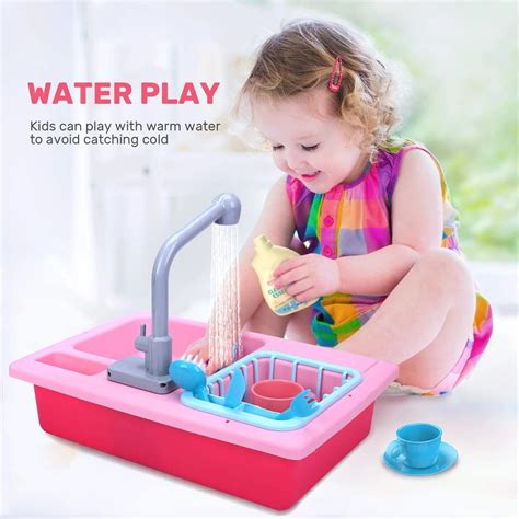 Play Sink with Running Water, Kids Play Kitchen Toy Sink Electronic Di ...