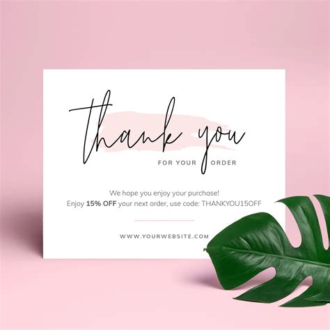 Business Thank You Card Template, Editable Thank You for Order Insert ...