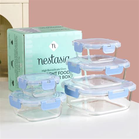Nestro Airtight Food Storage Square Container Set Of 5 Blue XS 160 S ...