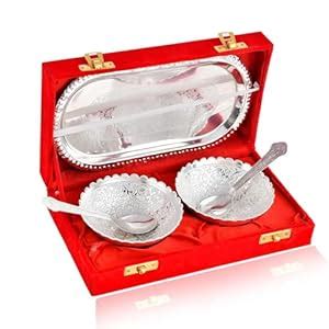 Buy Beyond Gifting Elegant German Silver Bowls Set with Tray, Spoons ...