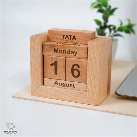Handcrafted Wooden Calendar – Eco-Friendly & Reusable Desk Organizer by ...