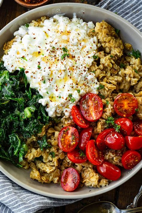 7 Minute High Protein Savory Oatmeal with Cottage Cheese