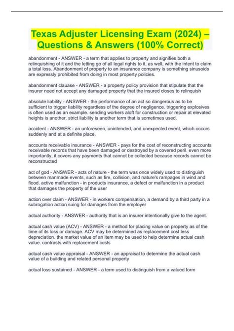 Texas Adjuster Licensing Exam (2024) – Questions & Answers (100% ...