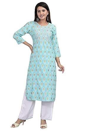 Buy abha Women Rayon Slub Printed Kurta | Glitter Touch with Sequence ...