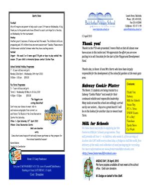 Fillable Online balclutha school Thank you! Subway Cookie Platter Milk ...