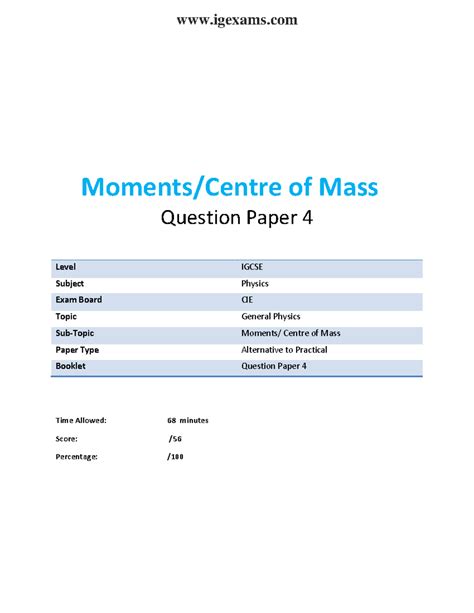 154 - Worjsheet - Moments/Centre of Mass Question Paper 4 Level IGCSE ...