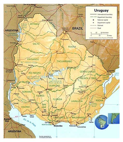 Large political and administrative map of Uruguay with relief | Uruguay | South America ...