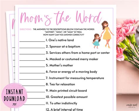 Mother's Day Mom's the Word Game | Mothers Day Trivia Games | Mother's Day Activities for Kids ...