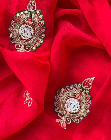 BEAUTIFUL HANDCRAFTED PEARL AND KATDANA EMBROIDERY WORK CHIFFON SAREE ...