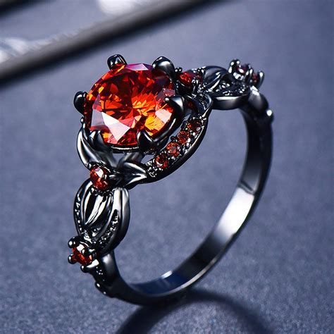 Sterling silver female round flower ring with big gemstone gothic ...