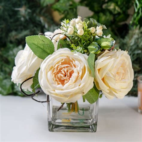Fake Flowers with Vase, Silk Roses Artificial Flowers in Vase, Faux ...