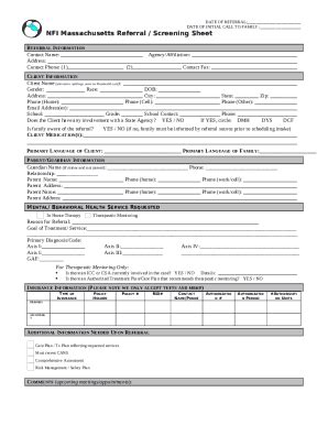 NFI MASSACHUSETTS SCREENING SHEET Doc Template | pdfFiller