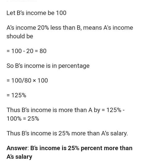 If A's income is 20% less than B's, find how much percent is B's income ...