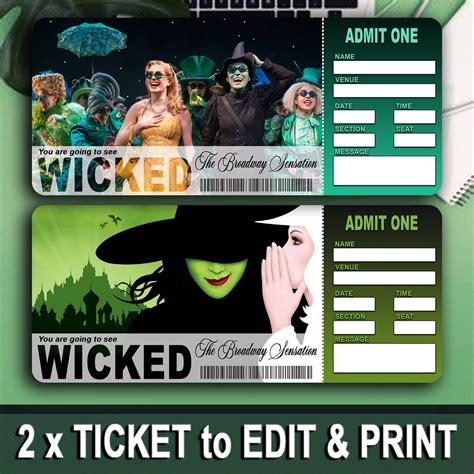WICKED Printable Broadway Surprise Tickets, Wicked Theatre Musical ...