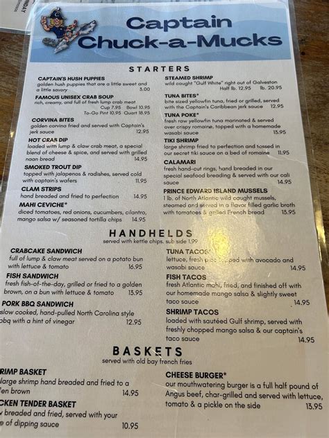 Menu at Captain Chuck-A-Muck's restaurant, Rescue, Marina Rd SUITE 100