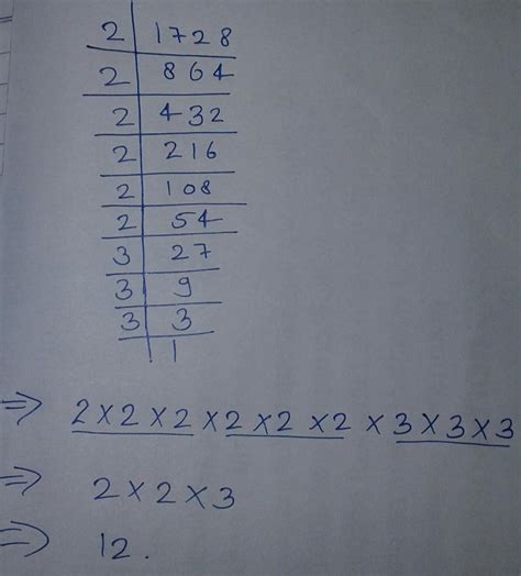 Find the cube root of 1728 by prime factorisation full process - Brainly.in