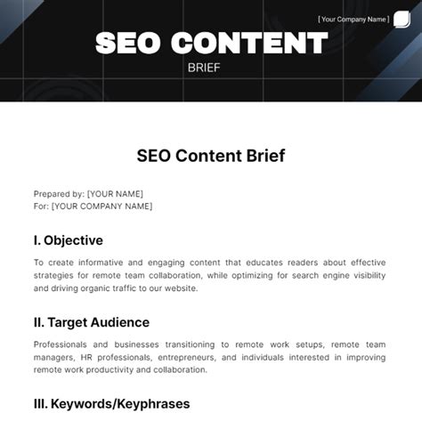 Free Seo Content Brief Template to Edit Online