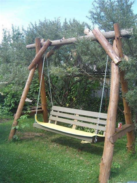 Качели из бревен. 80 фото | Самодельная садовая мебель, Деревянные ...