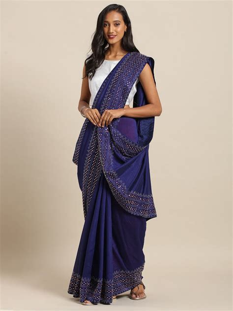 Stylish Embellished Broder And Stones Work Poly Silk Saree