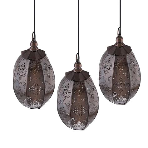 3-Lights Linear Cluster Chandelier Antique Finish Oval Moroccan Hangin ...