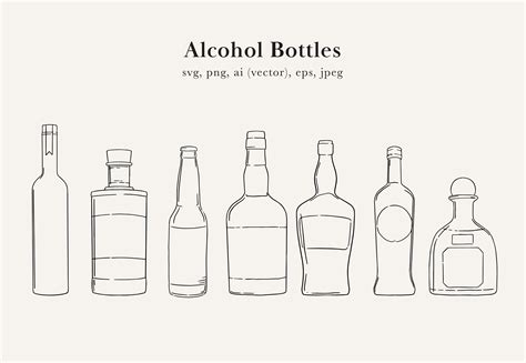 Alcohol Bottle Illustrations, Alcohol Bottle Art, Bottle Clip Art, Liquor Drawing, Liquor Bottle ...