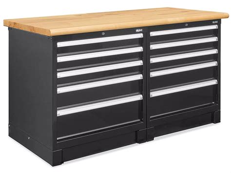 Modular Drawer 2-Pedestal Island Workbench - 60 x 30", Maple Top H ...