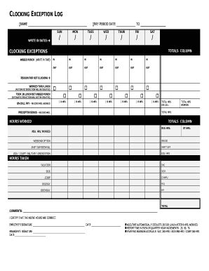 Clocking Exception Log Doc Template | pdfFiller