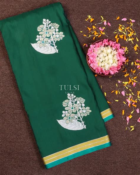 Buy Peacock Green Banaras Mashru Silk Saree T600614