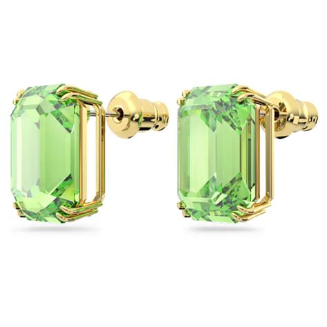Millenia stud earrings, Octagon cut, Green, Gold-tone plated | Swarovski