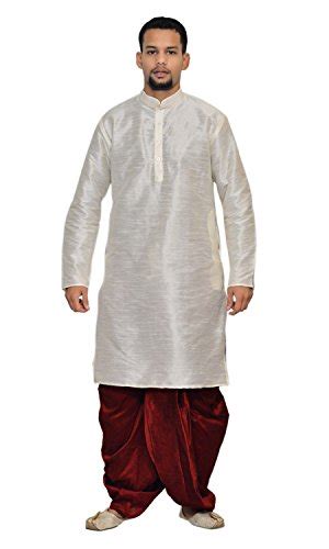 Buy MAG Men's White Silk Kurta Maroon Dhoti For Men (RG-1505A-36) at ...