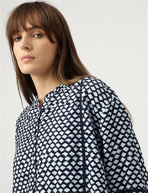 Buy Linen Rich Tie-Dye Mandarin Collar Top at Marks & Spencer