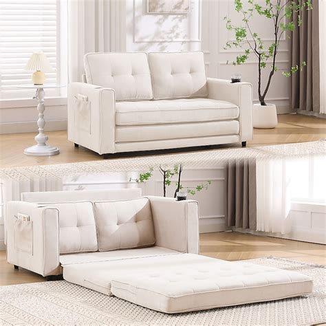 LOVMOR VIDEO Provided 3 in 1 Upholstered Futon Sofa Convertible Sofa ...