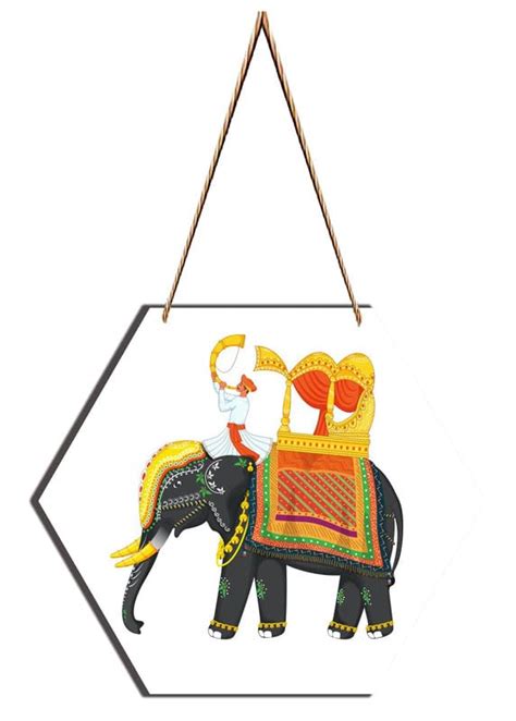 SAF Traditional Elephant Motivational hexagon uv textured wall Painting ...