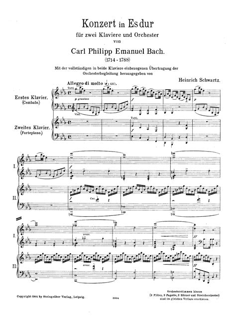 Bach, C.P.E - Concerto for Harpsichord and Fortepiano in E-flat major ...