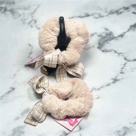 Fur Scrunchie with Check Ribbon - Soft & Stylish | Bella Luxe