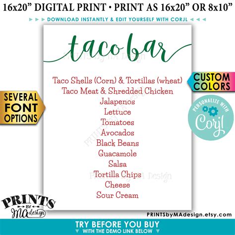 Taco Bar Menu